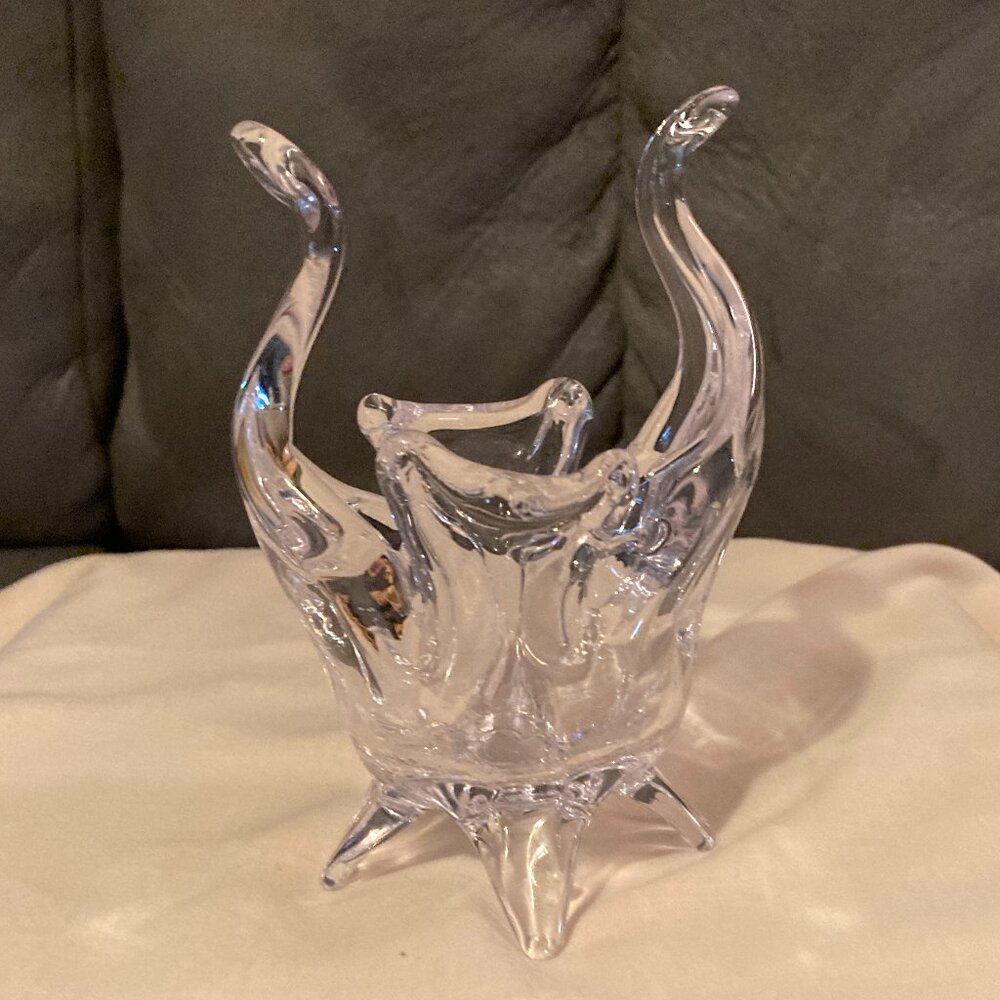 VTG 1990 Chalet Art Glass Style-Blown Glass Trinket Dish/Bowl-4 Footed-5" H-EUC